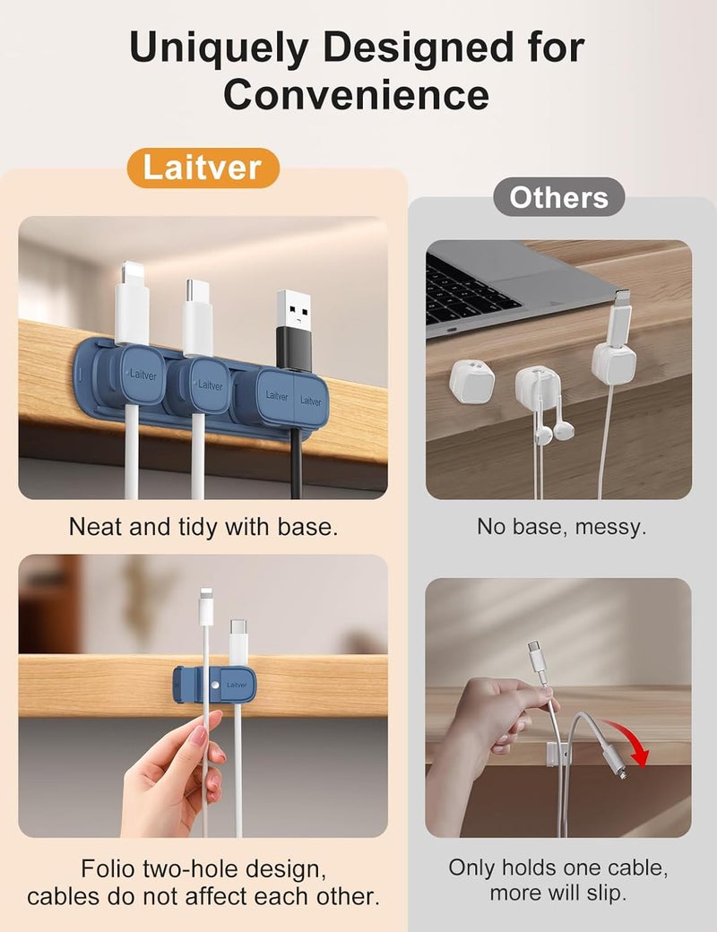 Laitver 6 Pack Magnetic Cable Clips [1s Open/Lock], Cord Organizer Holder Strong Adhesive Desk Cable Management- Organize Charging Cords Neatly for Home, Office, Car,Desk, Nightstand-Porcelain Blue - Image 3